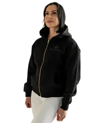 Bulkkinen Unisex Gold Zipper Hoodie, Deep Black