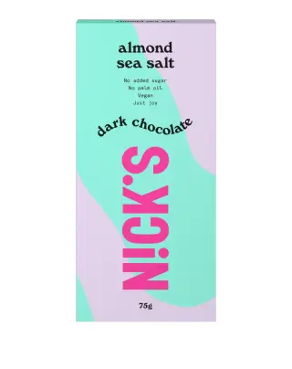 Nick’s suklaalevy 75 g, Dark Chocolate Almond Sea Salt