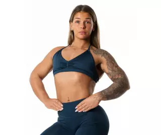 Relode Hybrid Seamless Halterneck Sports Bra, Dark Navy