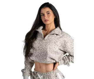 NEBBIA Half-Zip Leopard Sweatshirt PRIMAL 866, Cream Leopard