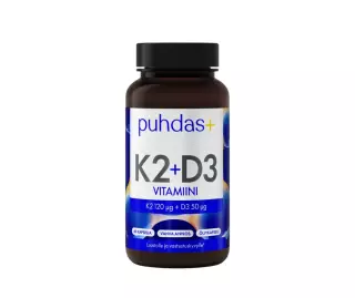 Puhdas+ K2 vitamiini 120 µg +D3-vitamiini 50 µg, 60 kaps.