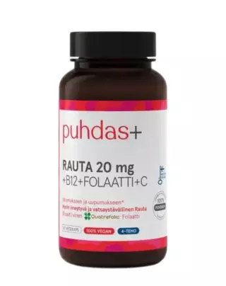 Puhdas+ Rauta 20 mg + B12 + Folaatti + C, 60 kaps.