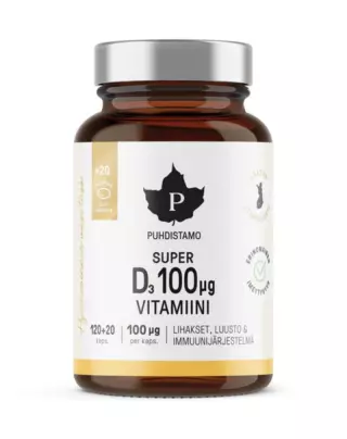 Puhdistamo Super D-vitamiini 100 µg, 120+20 (kampanjakoko)